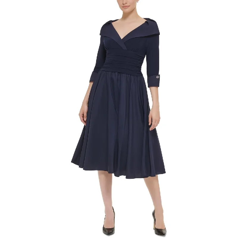 tiered dressJessica Howard Womens Petites Portrait Collar Ruched Midi Dress