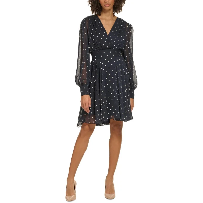 winter dressTommy Hilfiger Womens Chiffon Polka Dot Fit & Flare Dress