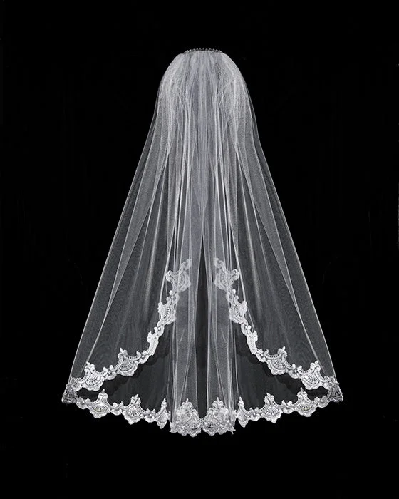 off-the-shoulder dressEmbroidered Beaded Lace Veil