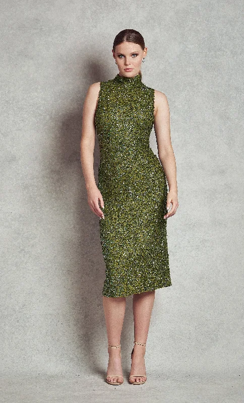 silk dressHarper Cocktail - Olive Green (V1-C10)