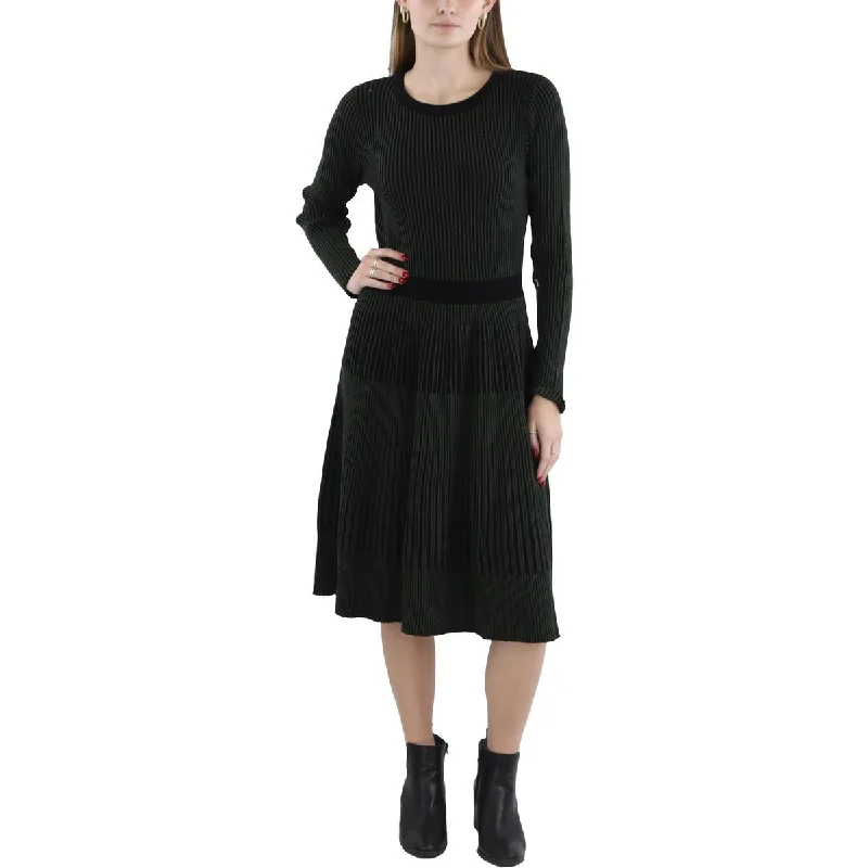 satin midi dressT Tahari Womens Ribbed Crewneck Sweaterdress