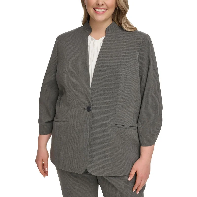 warm trench coatPlus Womens Pinstripe Office One-Button Blazer