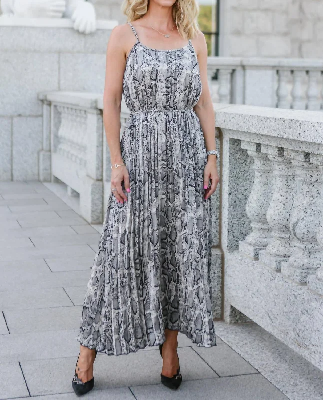 casual summer dressMara Midi Dress In Snakeskin