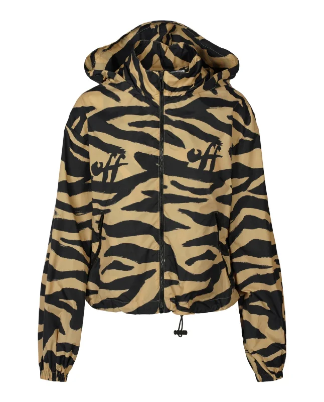 classic trench coatOff-White Womens Zebra-Print Hooded Jacket