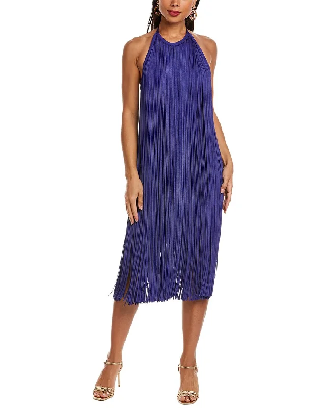 chic dressHervé Léger Fringed Halter Midi Dress