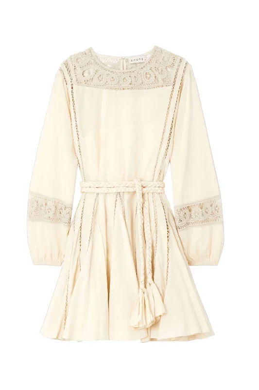 casual midi dressWomen's Ella Tie Belt Macadamia Mini Dress In Off White