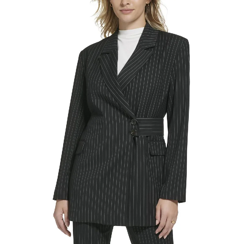 long coatWomens Pinstripe Polyester Two-Button Blazer