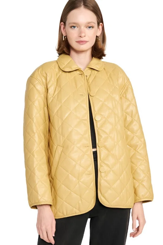 chic coatQuilted PU Leather Button Down Jacket