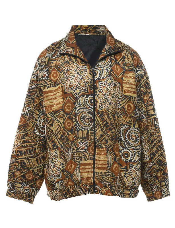 classic jacketFloral Pattern Brown & Beige Casual Nylon Jacket - XL