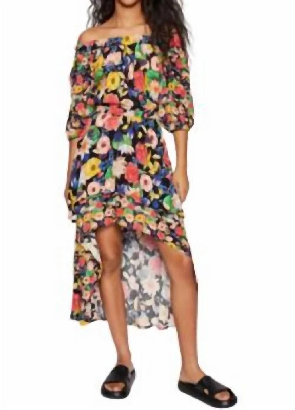 statement dressOff The Shoulder Tropical Floral Hi Low Dress In Floral Print