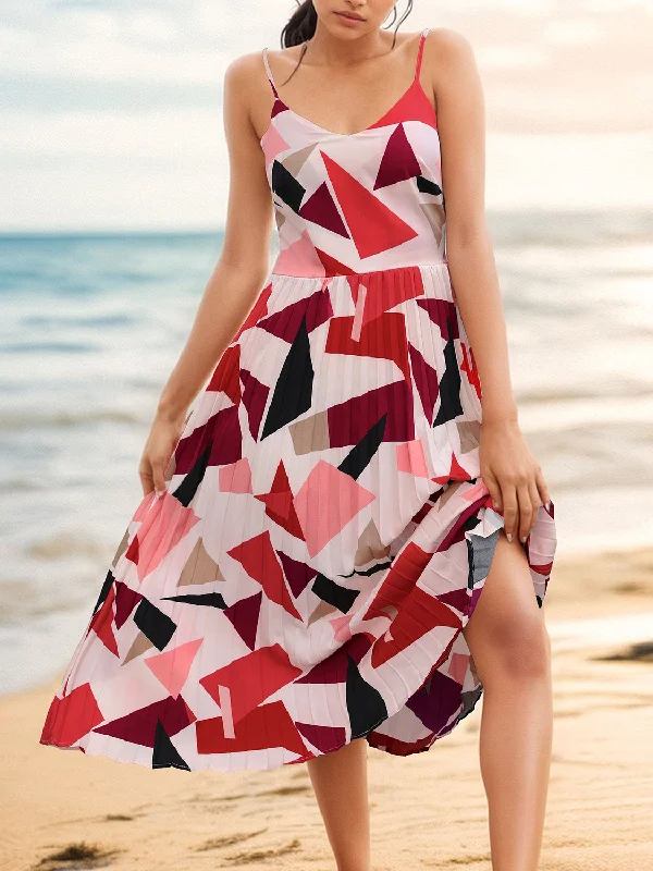 structured dressPleated Geometric Spaghetti Strap Dress