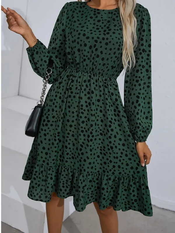 trendy bodycon dressPrinted Round Neck Balloon Sleeve Dress