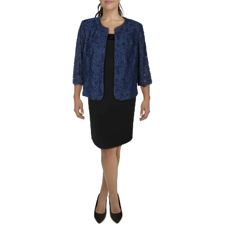 classic zip-up coatPlus Womens Lace Glitter Collarless Blazer