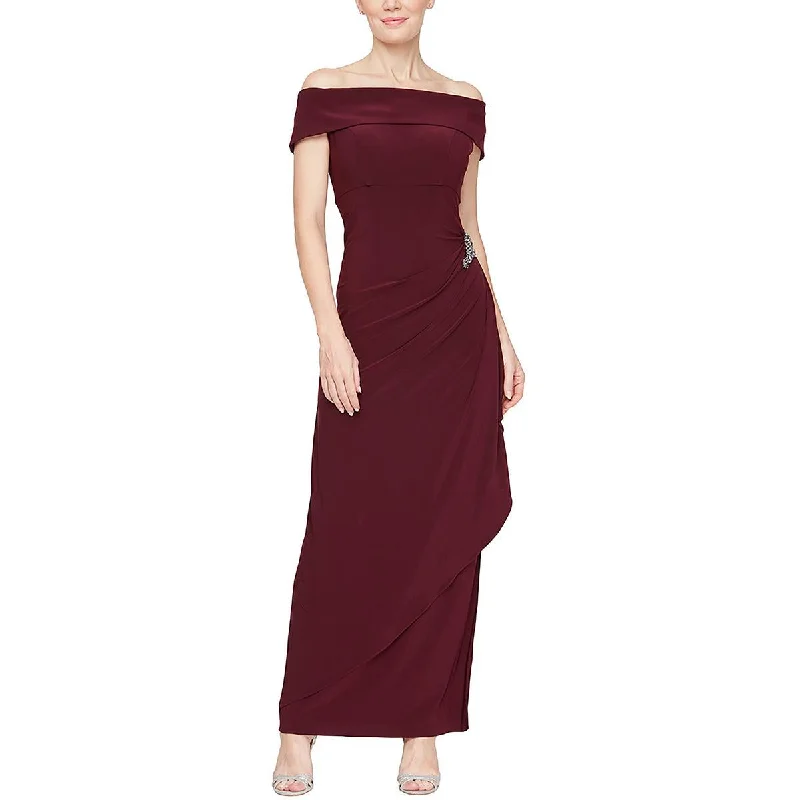 vintage-inspired dressAlex Evenings Womens Plus Off-The-Shoulder Embellished Evening Dress Purple 4