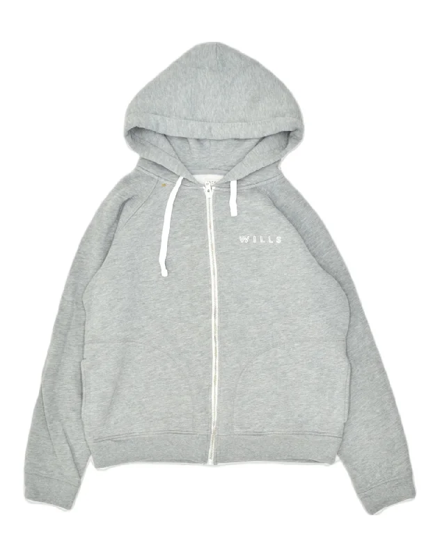 casual hoodie with logoJACK WILLS Womens Zip Hoodie Sweater UK 14 Medium Grey Cotton