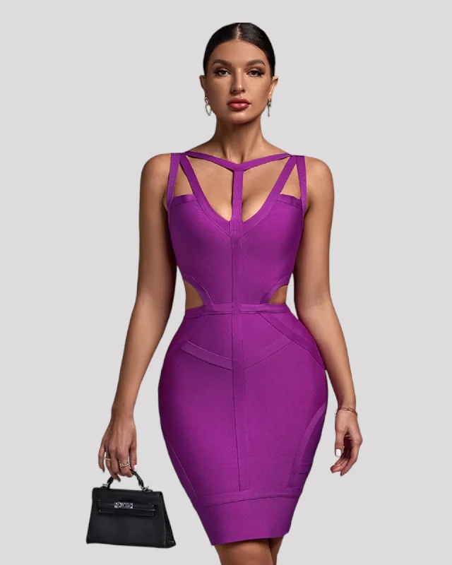 trendy wrap dressPurple Fitted Cocktail Dress with Cut Outs