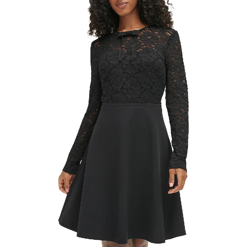 cocktail dressKarl Lagerfeld Paris Womens Lace Trim Bow Midi Dress