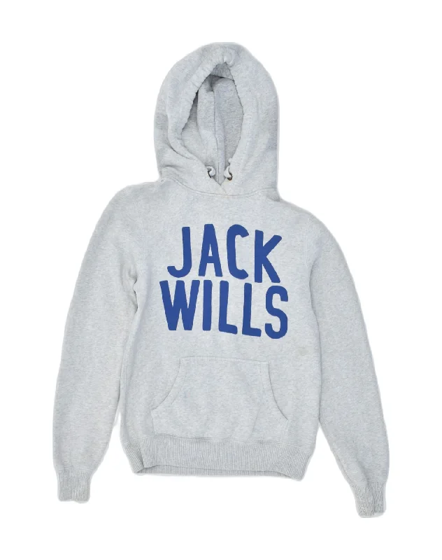 comfy hoodieJACK WILLS Womens Graphic Hoodie Jumper UK 8 Small Grey Cotton