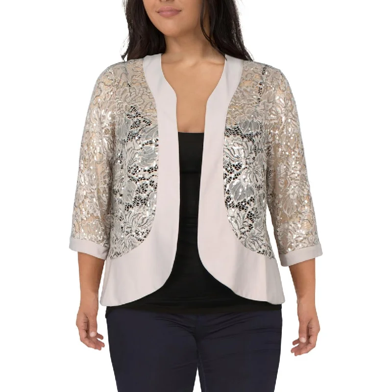 cozy winter coatPlus Womens Lace Sequined Open-Front Blazer