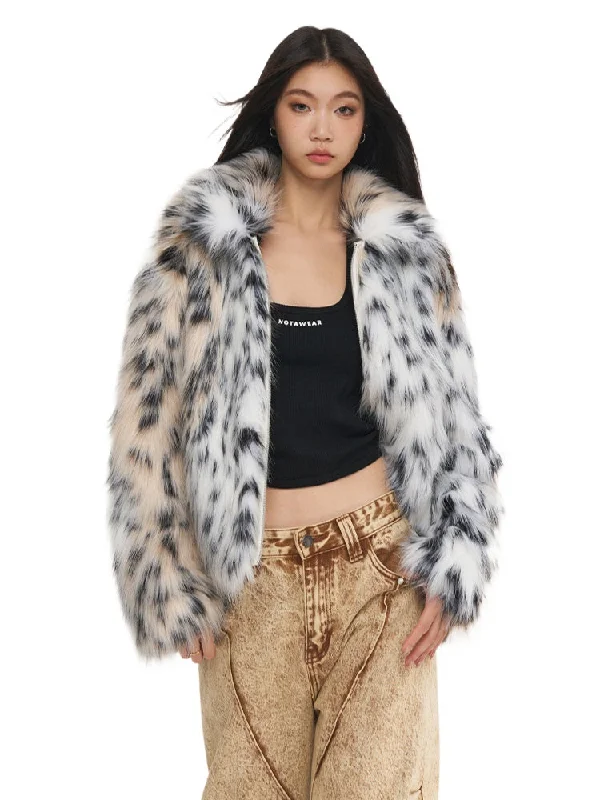 casual sports coatSnow Leopard Faux Fur Jacket