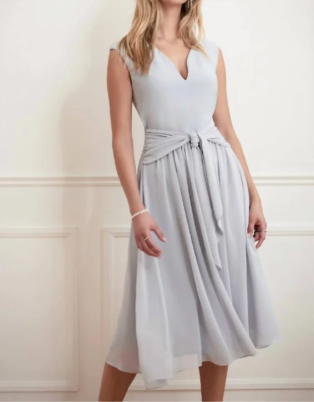 trendy wrap dressThe Every Occasion Tea Length Dress In Dove Grey