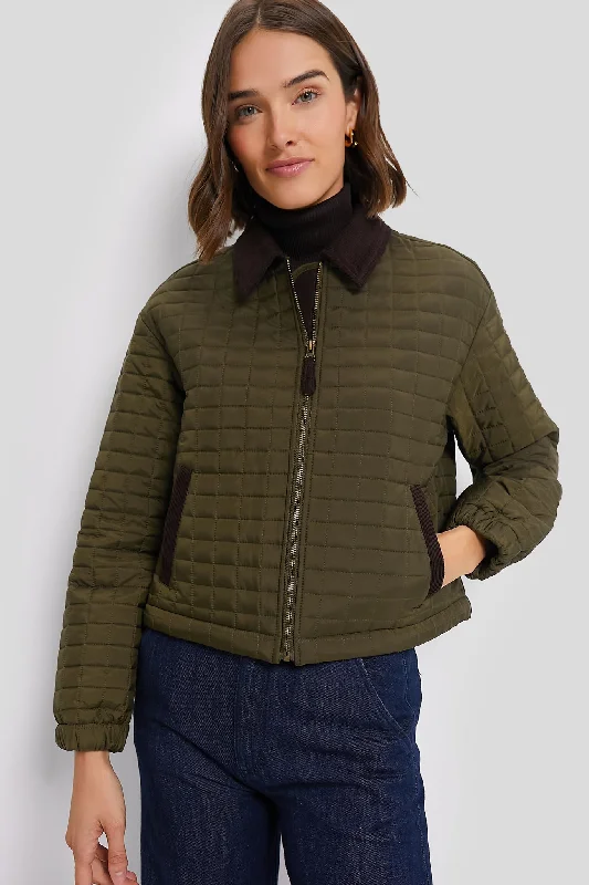 zip-up jacketArmy Green Box Quilt Mason Jacket