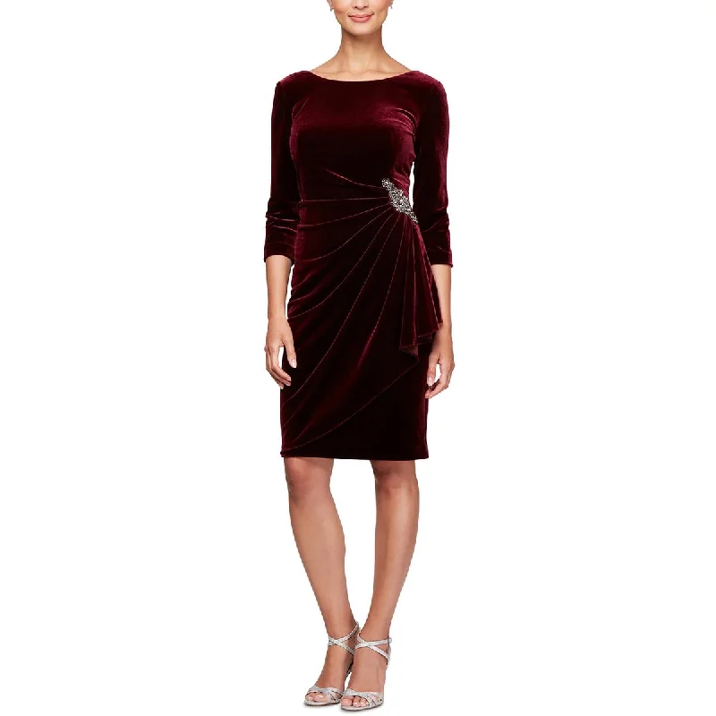 wool dressAlex Evenings Womens Petites Velvet Pleated Cocktail and Party Dress