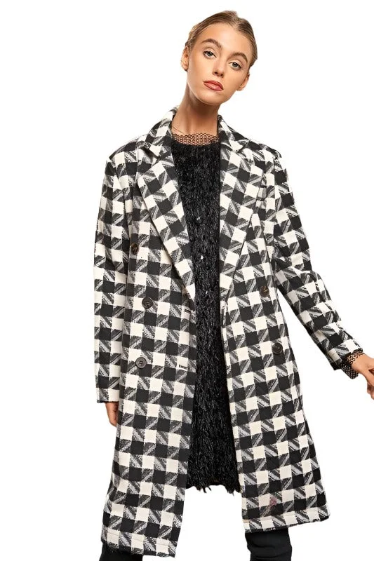 stylish blazer coatTextured Knit Tweed Double Button Coat Jacket