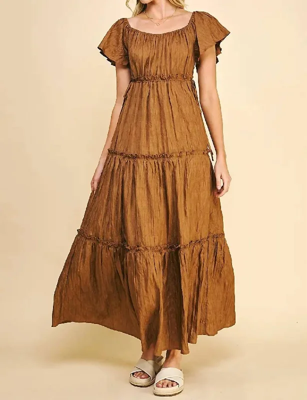 trendy wrap dressChristina Tiered Maxi Dress In Cinnamon