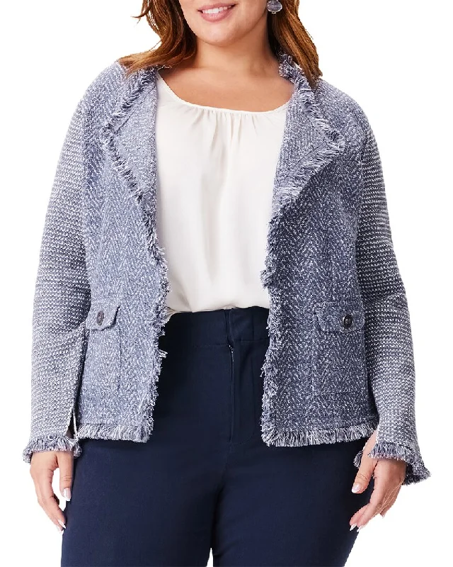 fashionable quilted coatNic+Zoe Plus Fringe Mix Knit Pocket Jacket