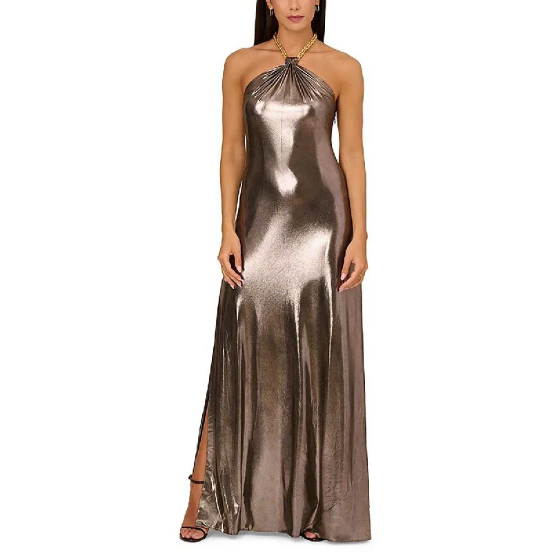 relaxed fit dressAidan by Adrianna Papell Womens Chained Neck Metallic Evening Dress