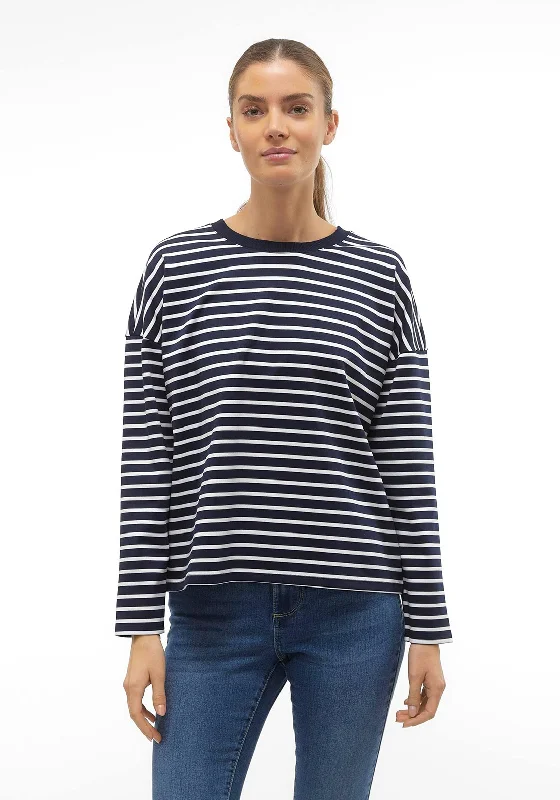 high-fashion hoodieVero Moda Abby Round Neck Stripe Sweatshirt, Navy Blazer