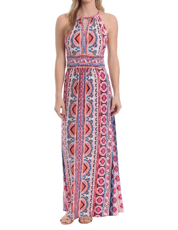 fitted bodycon dressMorris Geometric Maxi Dress In White/pink