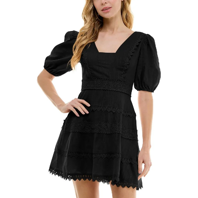 v-neck dressCity Studio Womens Juniors Lace Trim Mini Fit & Flare Dress