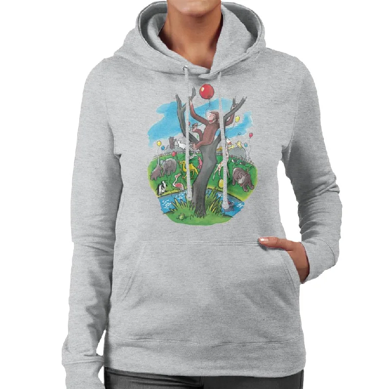 comfy athletic hoodieCurious George In A Tree At The Zoo Women's Hooded Sweatshirt