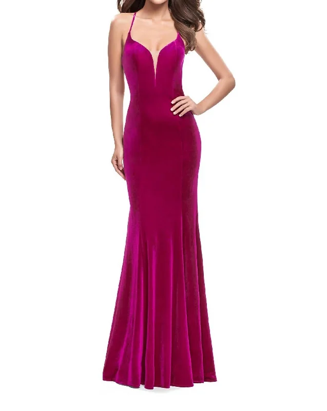 cocktail party dressVelvet Mermaid Dress In Fuchsia