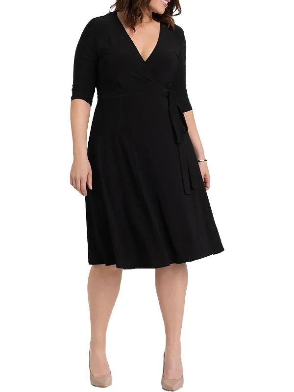 fitted dressPlus Womens 3/4 Sleeve Knee-Length Wrap Dress