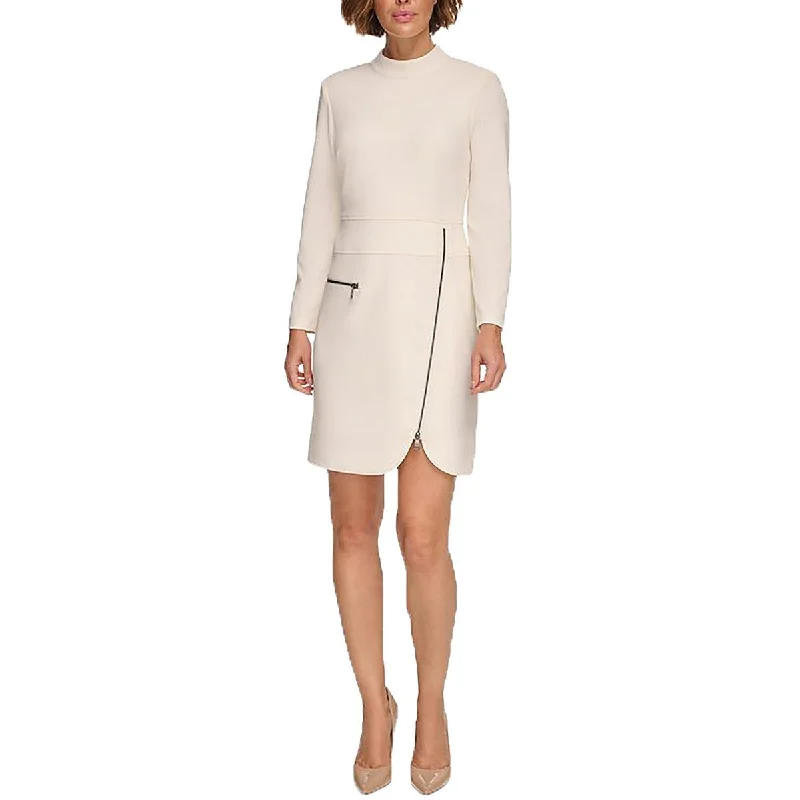 one-shoulder dressDKNY Womens High Neck Long Sleeve Sheath Dress