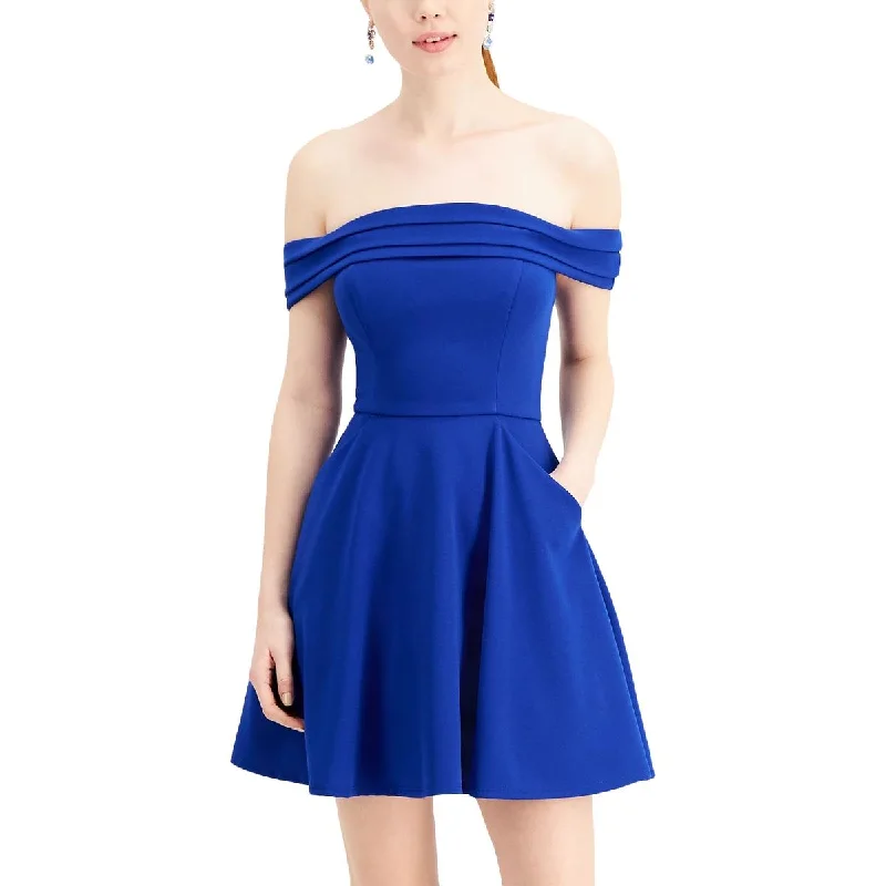 summer dressCity Studio Womens Juniors Off-The-Shoulder Pleated Cocktail and Party Dress