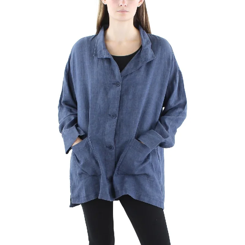 chic padded coatWomens Collared 100% Linen Denim Jacket