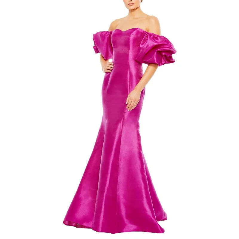 lace-up dressMac Duggal Womens Taffeta Off-The-Shoulder Evening Dress