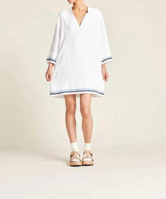 fitted bodycon dressLucca Shift Dress In White W/ Ric Rac