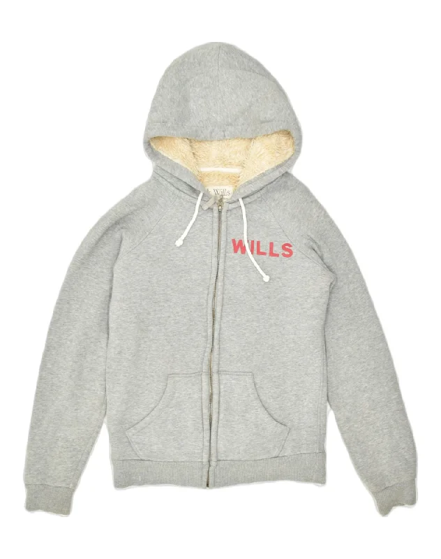 minimalist hoodieJACK WILLS Womens Graphic Sherpa Zip Hoodie Sweater UK 10 Small Grey