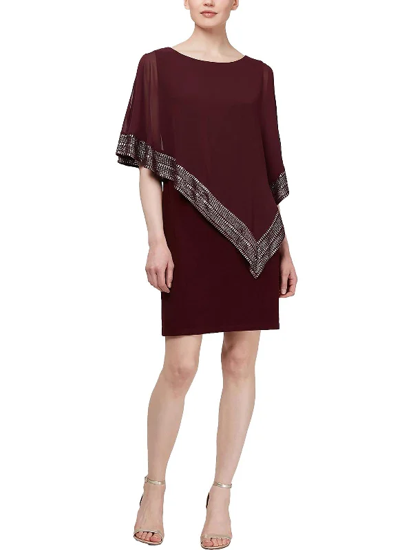 trendy mini dressWomens Foil Trim Cape Cocktail Dress