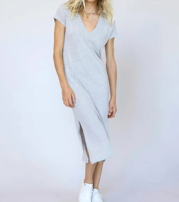 summer floral dressAbbey V Neck T Shirt Dress In Heather Grey