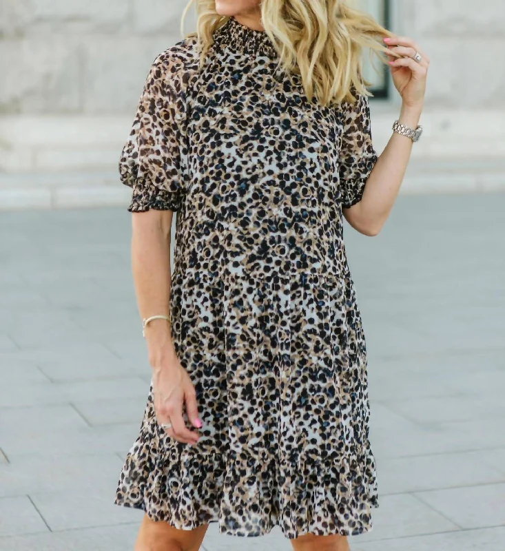 vintage dressBelle Mock Neck Dress In Leopard Print