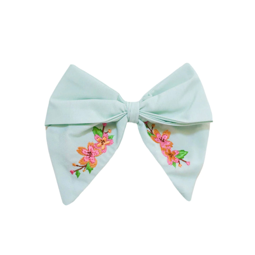 stylish party dressEmbroidered Mint Bow Clip