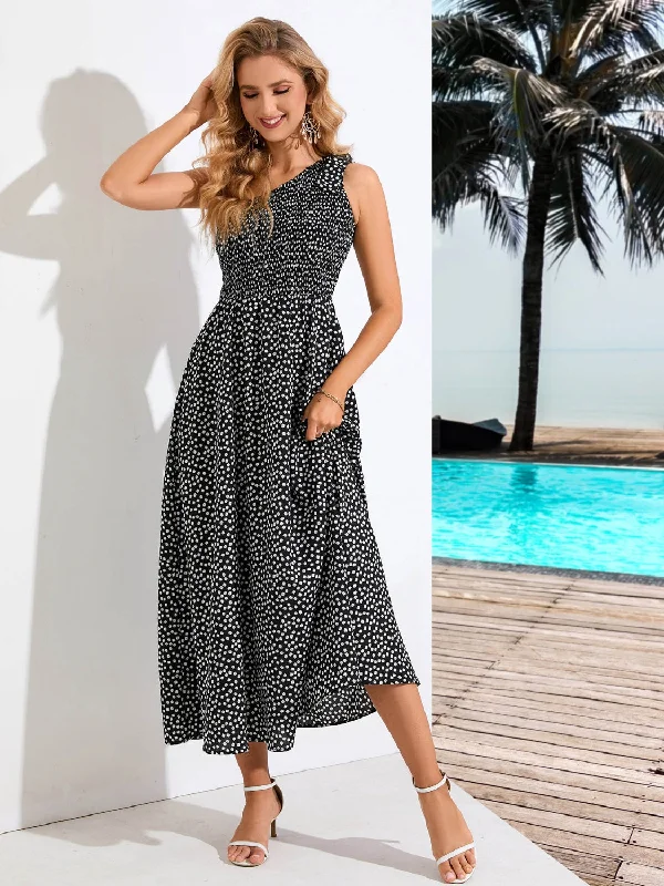 sleeveless dressPrinted Single Shoulder Midi Dress