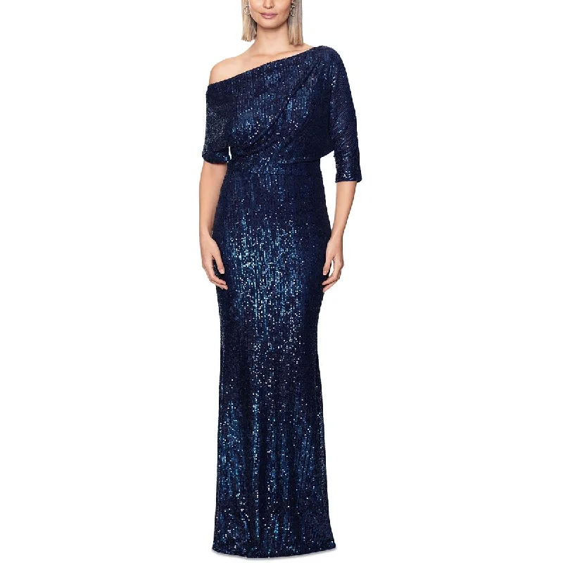 elegant maxi dressBetsy & Adam Womens Sequined One Shoulder Evening Dress