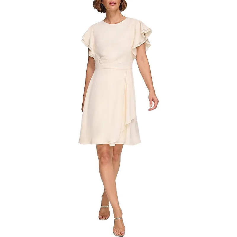 long sleeve dressDKNY Womens Ruched Flutter Sleeves Fit & Flare Dress